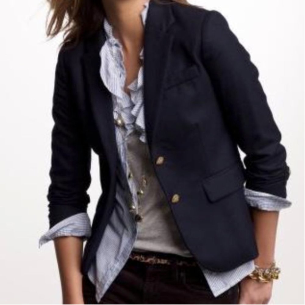 J.Crew Navy 120s Superfine Cotton Blazer Jacket Size 2